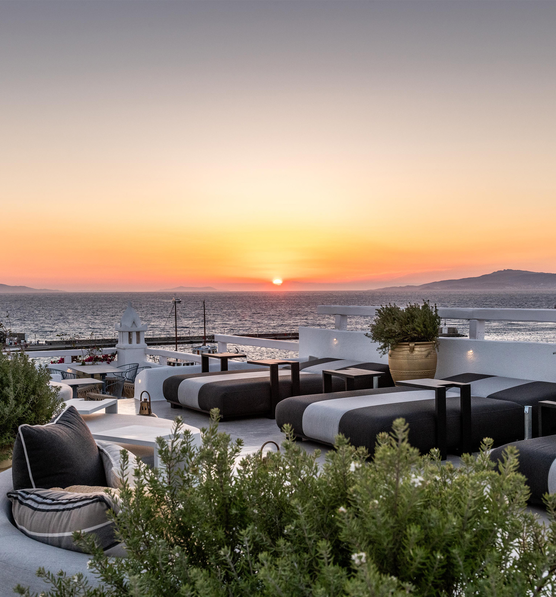 The Townhouse Mykonos Sky Bar & Sun Deck at Sunset